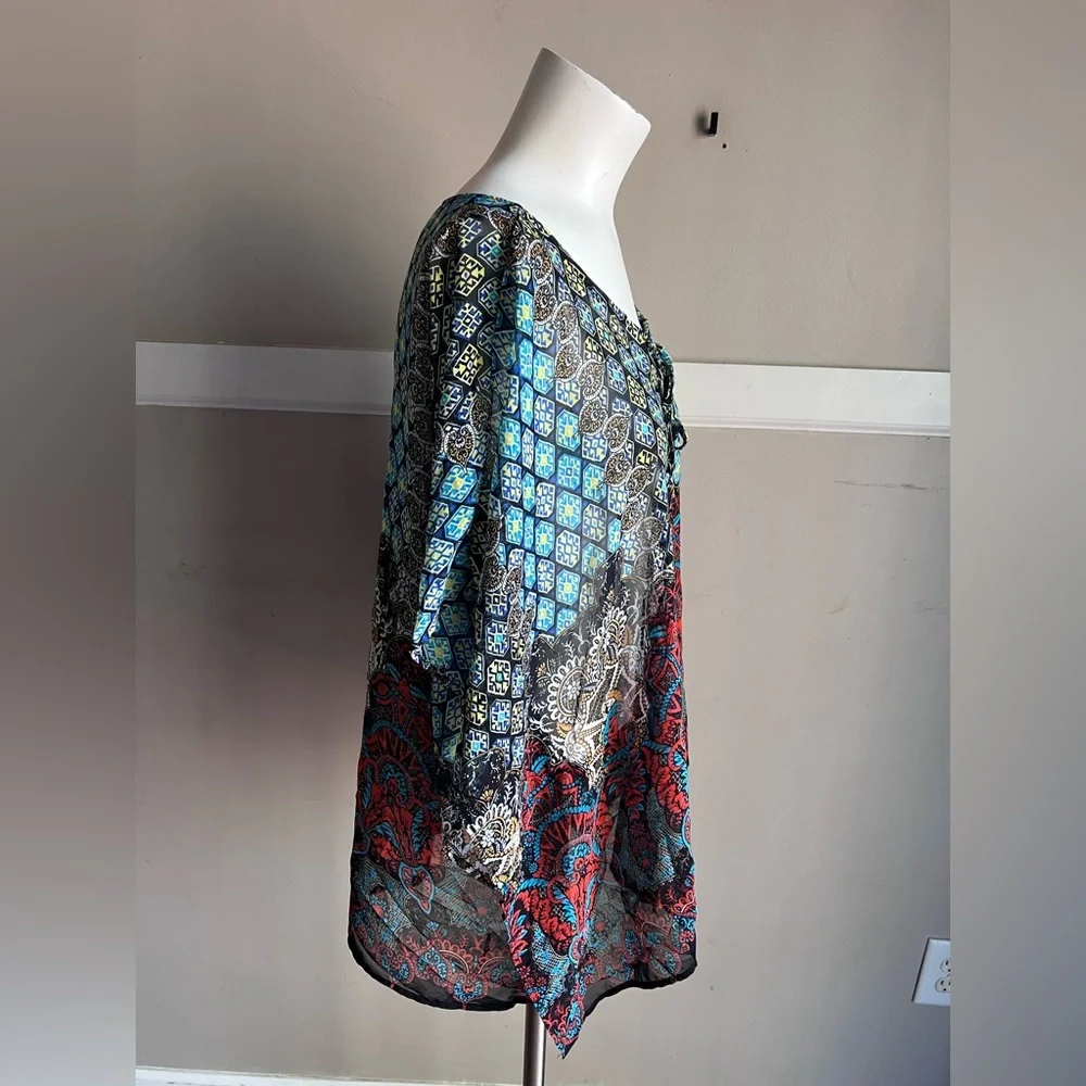 West Kei Blue and Red Patterned Blouse - Picture 2 of 4